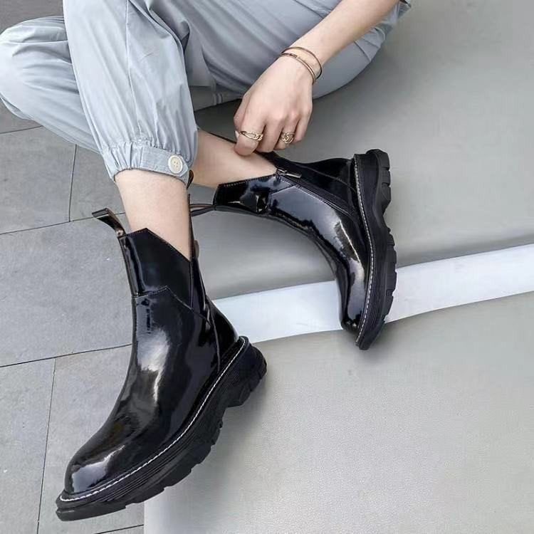 Patent Leather Wedge Heel Boots for Women