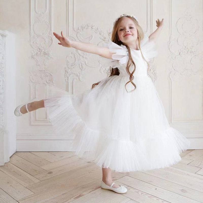 Girls' Birthday Princess Dress with Fluffy Yarn Details